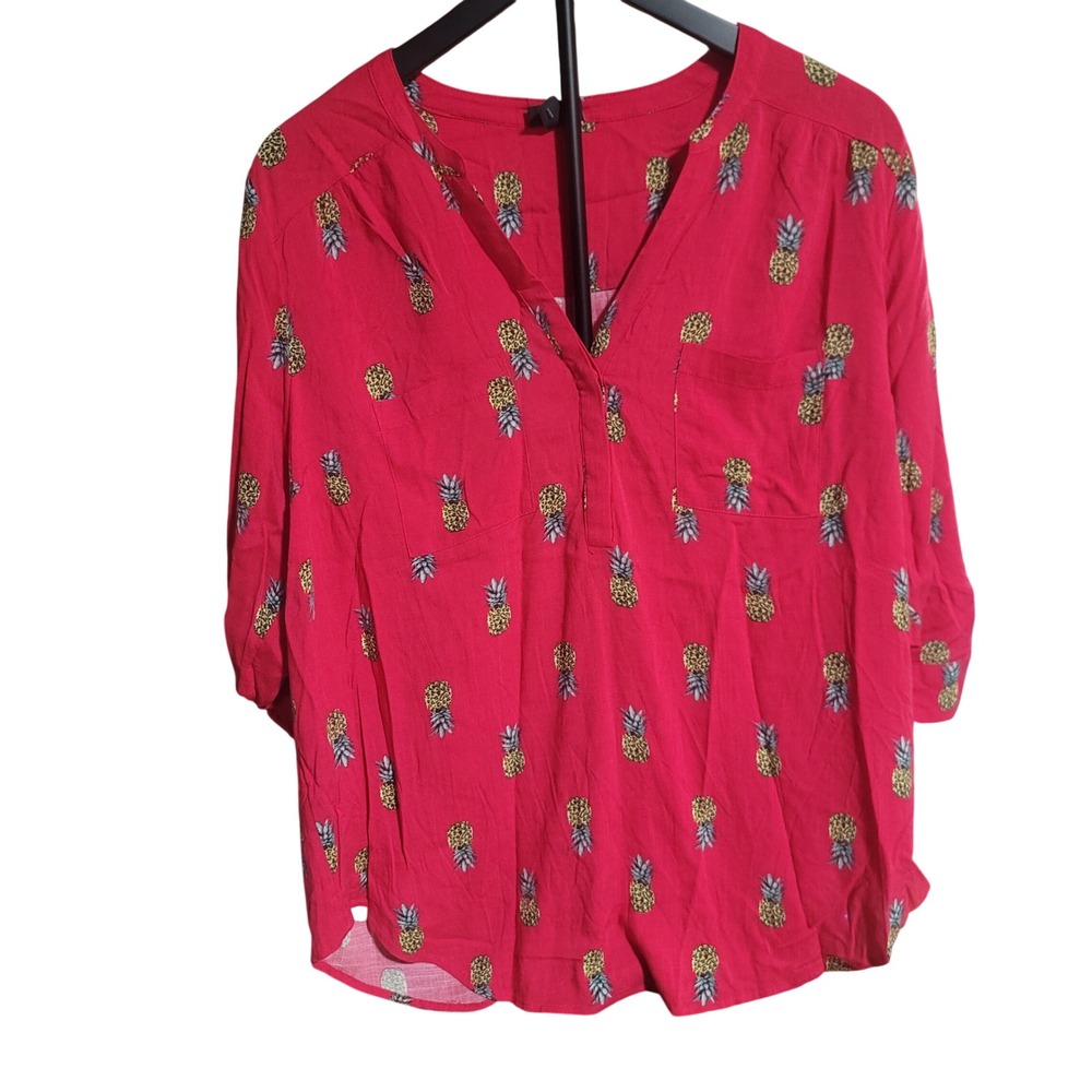 Torrid Fun Tropical Summer Pineapple Print Blouse Plus Torrid Sz 0 (L 12) NEW